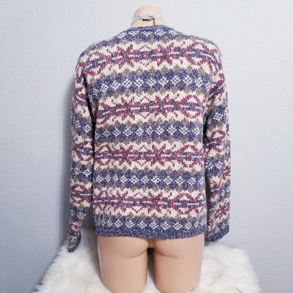 Vintage 80's retro wool Grannycore print mom cardigan button sweater LARGE - Picture 5 of 6